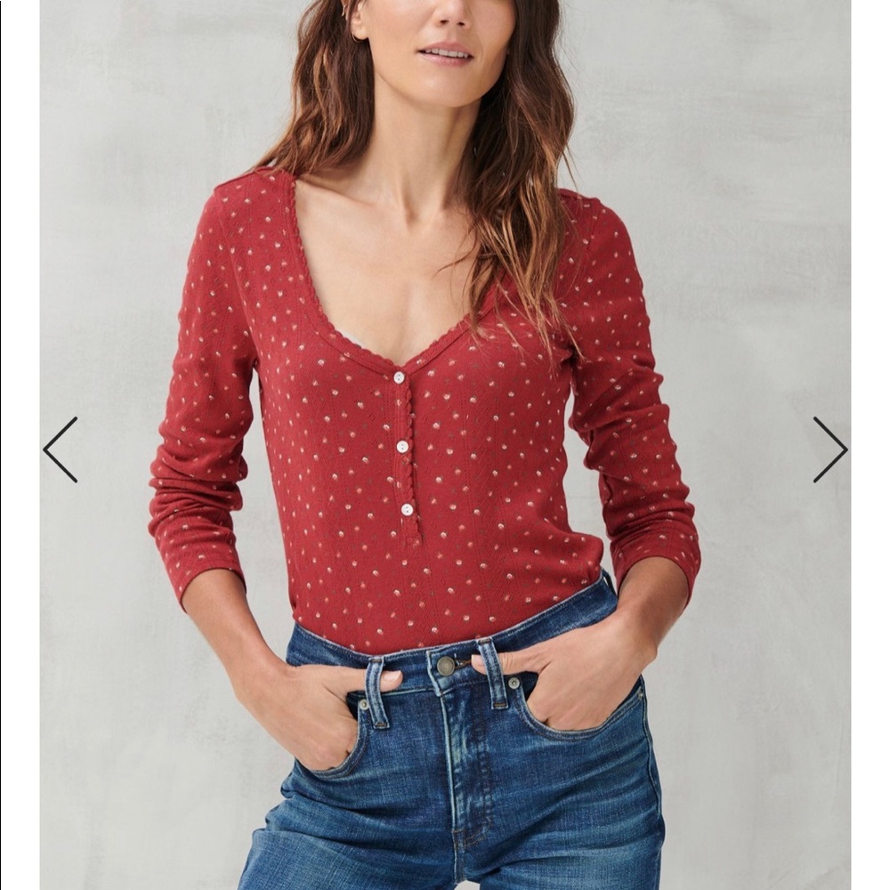 NWT $28 FABULOUS Lucky Brand Pointelle Henley with BONUS: NWT fuzzy soft socks!